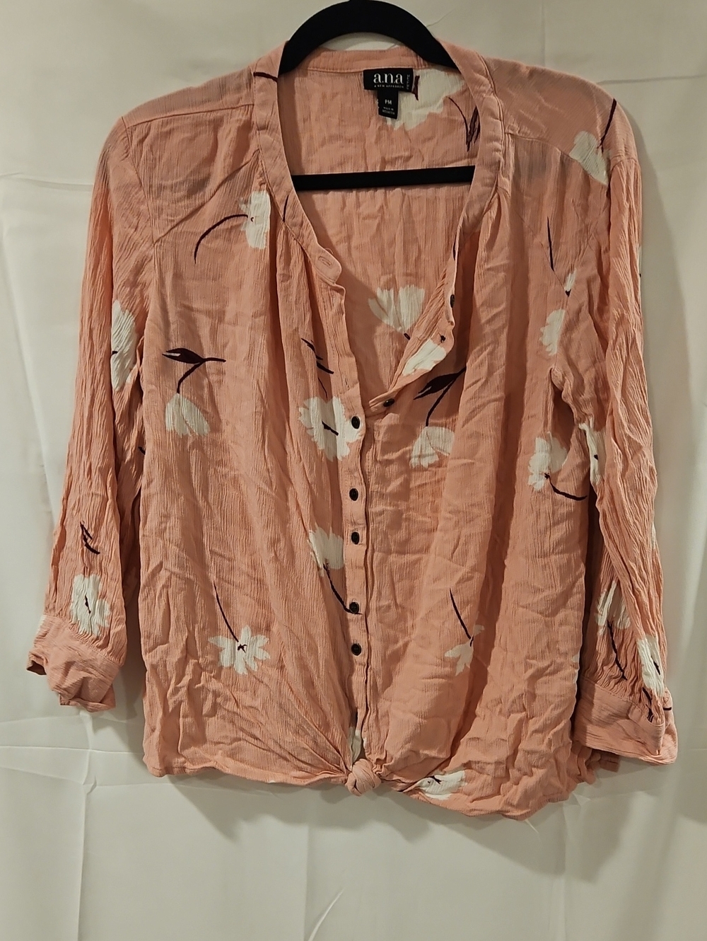 a.n.a Peach Floral Button-Front Tie Hem Blouse
